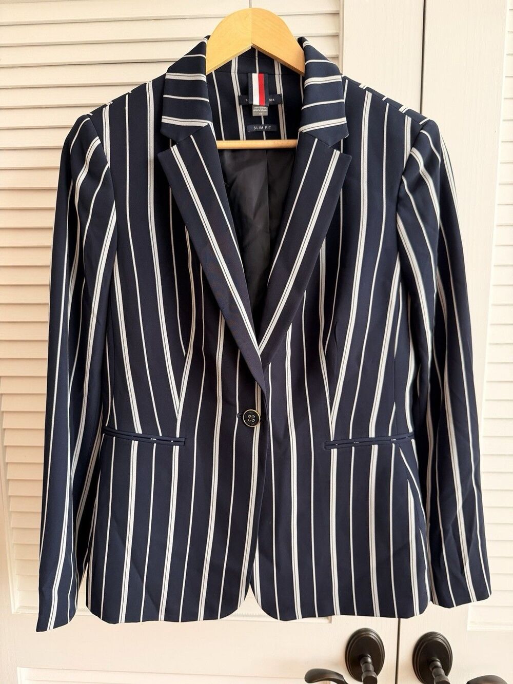 Tommy Hilfiger Women’s Blazer Size 12 Slim Fit Navy White Striped Jacket